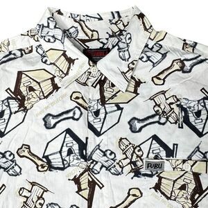Vintage FUBU Sz XXL Shirt Men Dog House Fire Hydrant Bone All Over Print AOP